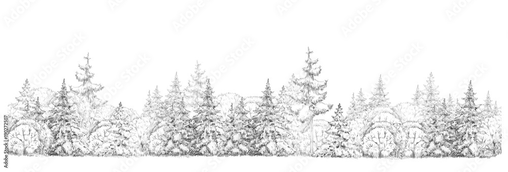 Obraz Tryptyk Winter  forest   drawing  in