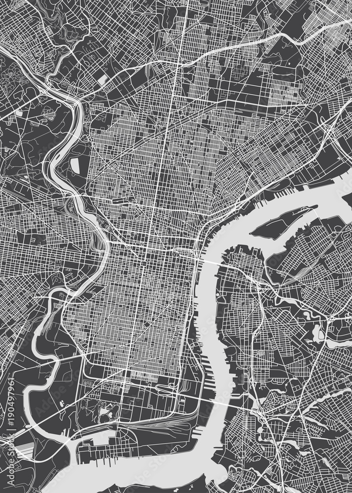 Obraz Tryptyk Philadelphia city plan,