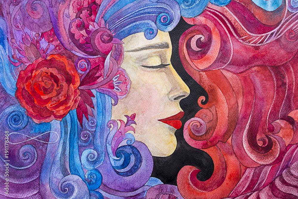 Obraz Dyptyk dipinto acquerello donna