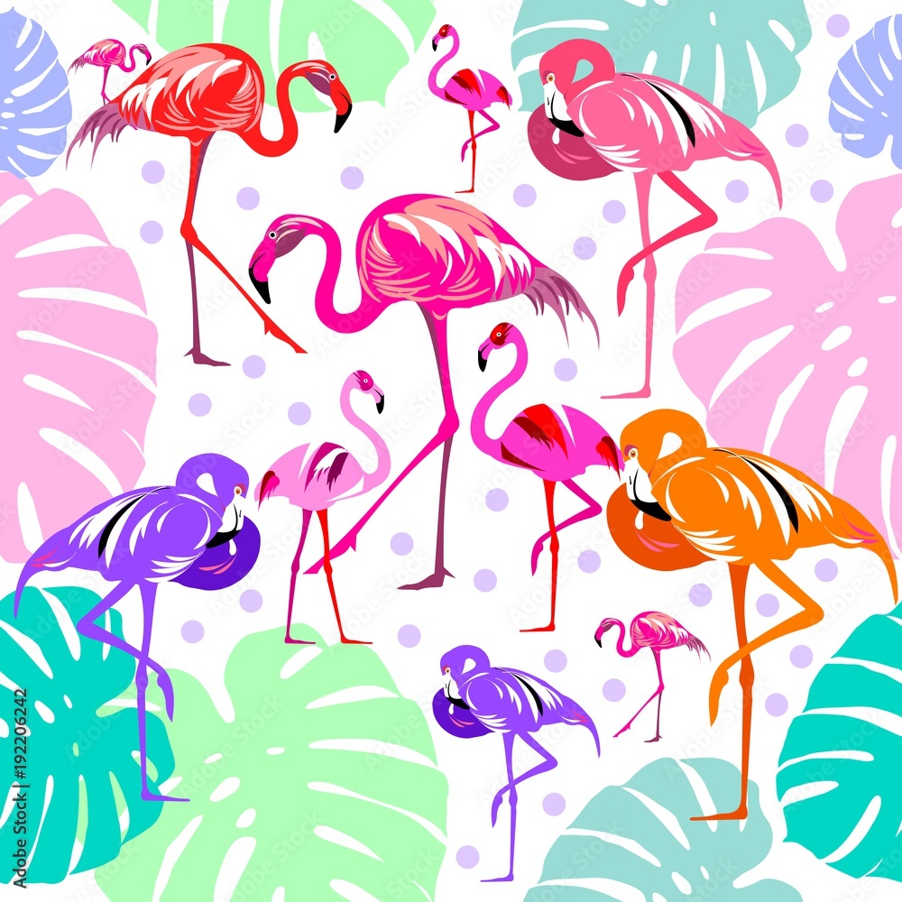 Obraz Tryptyk Seamless pattern of flamingo,