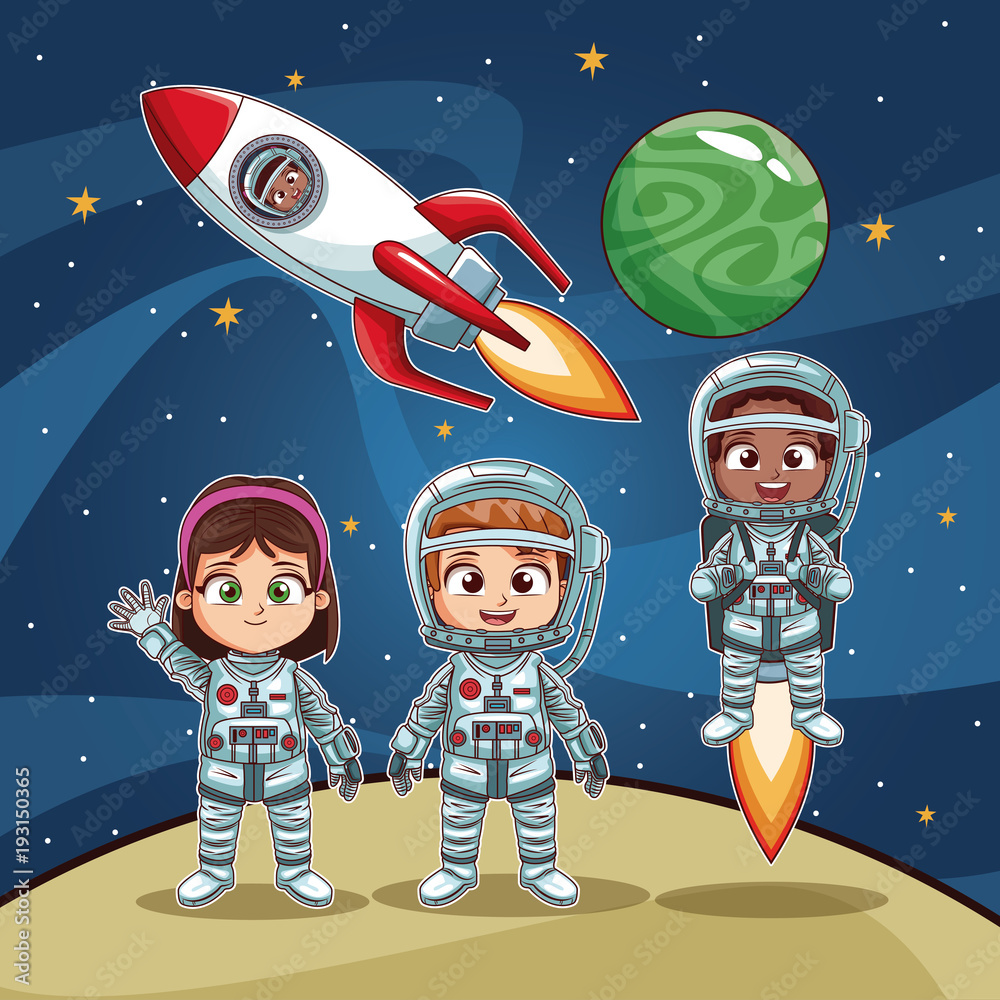 Obraz Tryptyk Astronauts kids on space