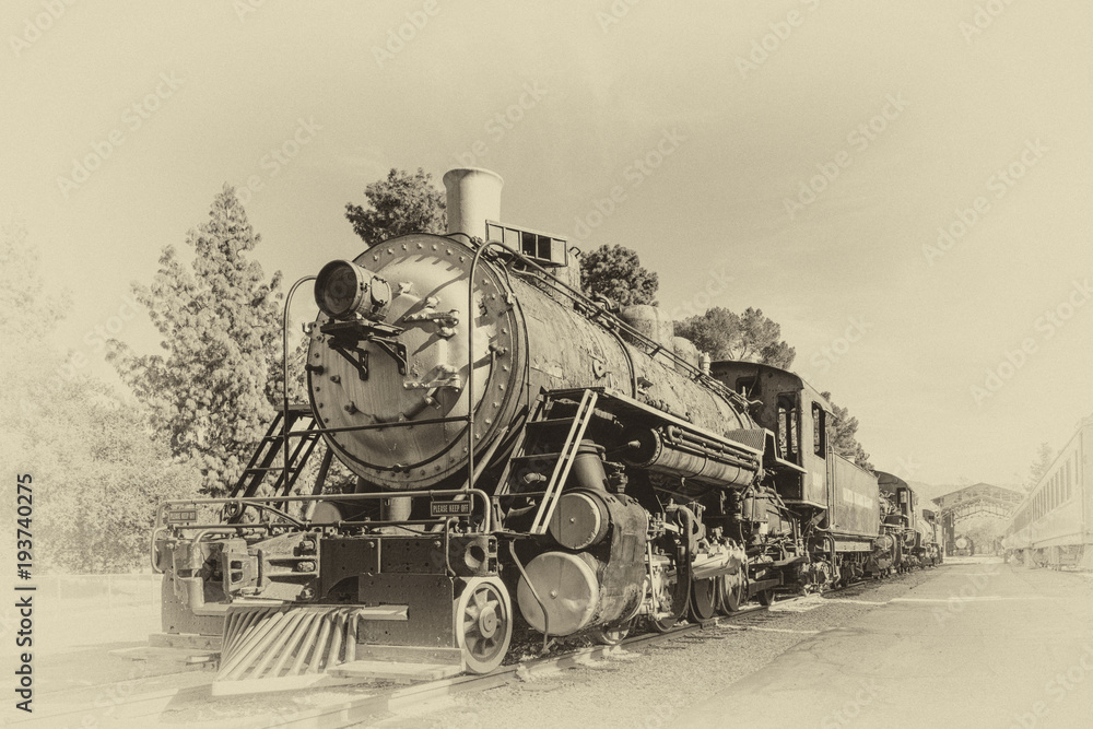 Fototapeta The Old Train in Vintage Style