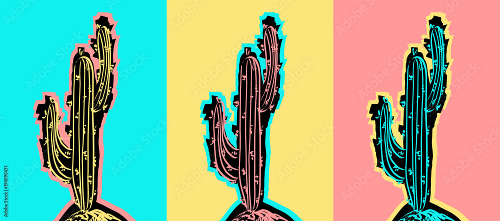 Obraz Tryptyk Set of Pop Art Cactus