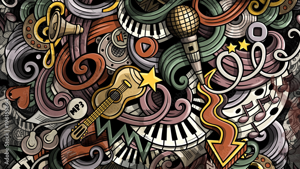 Obraz Tryptyk Doodles Music illustration.