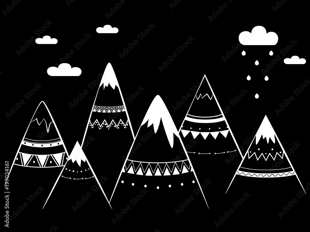 Obraz Pentaptyk Mountains in black and white