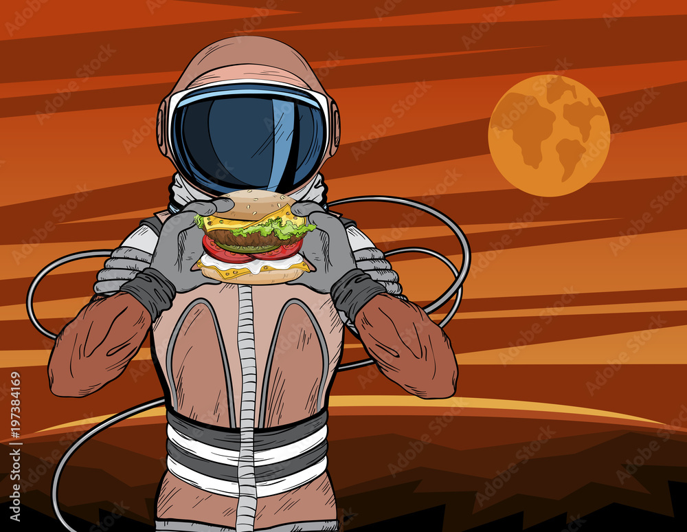 Obraz Kwadryptyk Astronaut with fast food
