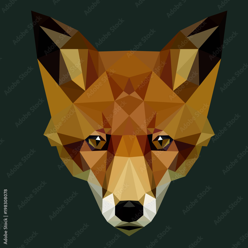Obraz Tryptyk Vector polygonal fox head. Low