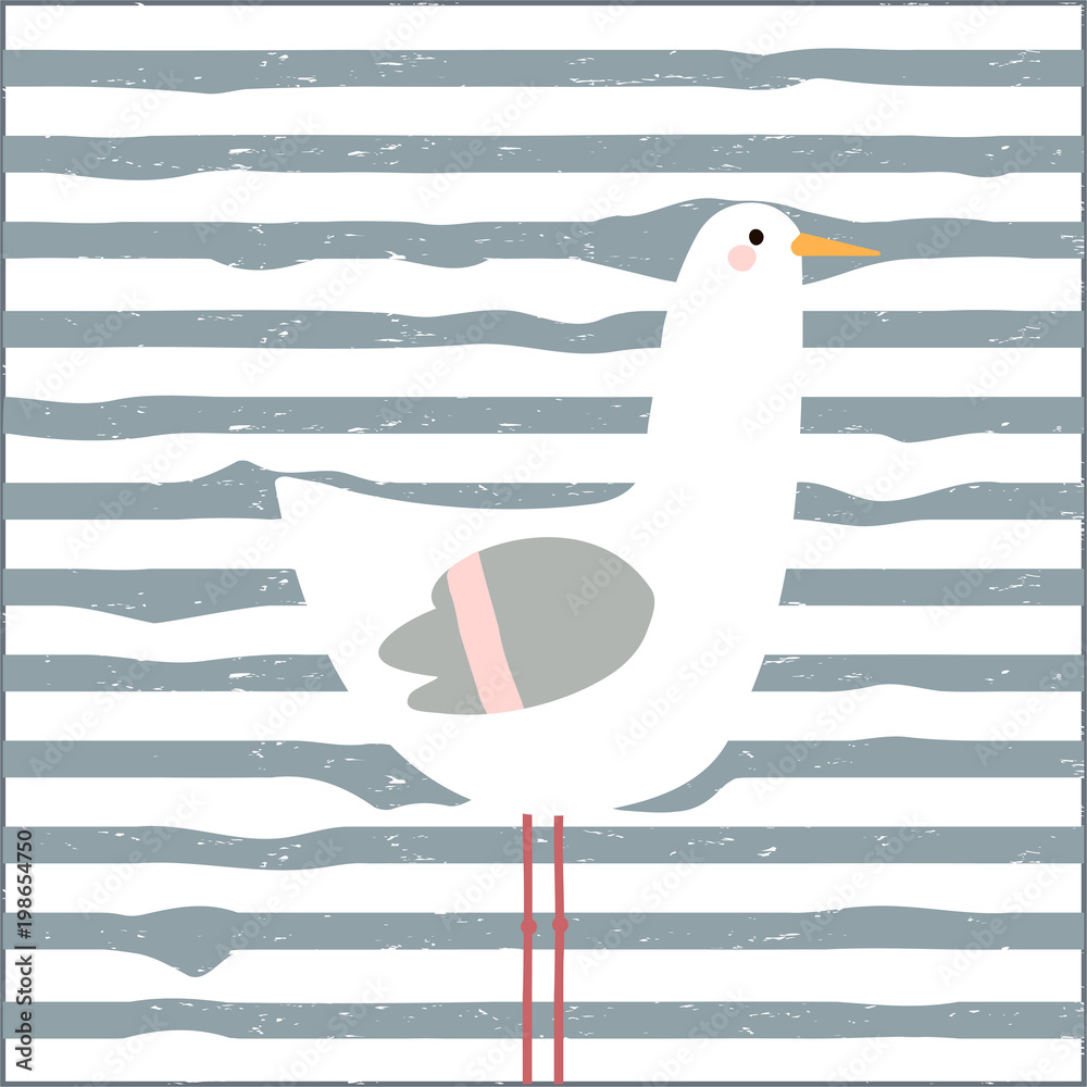 Obraz Tryptyk Funny seagull childish print.