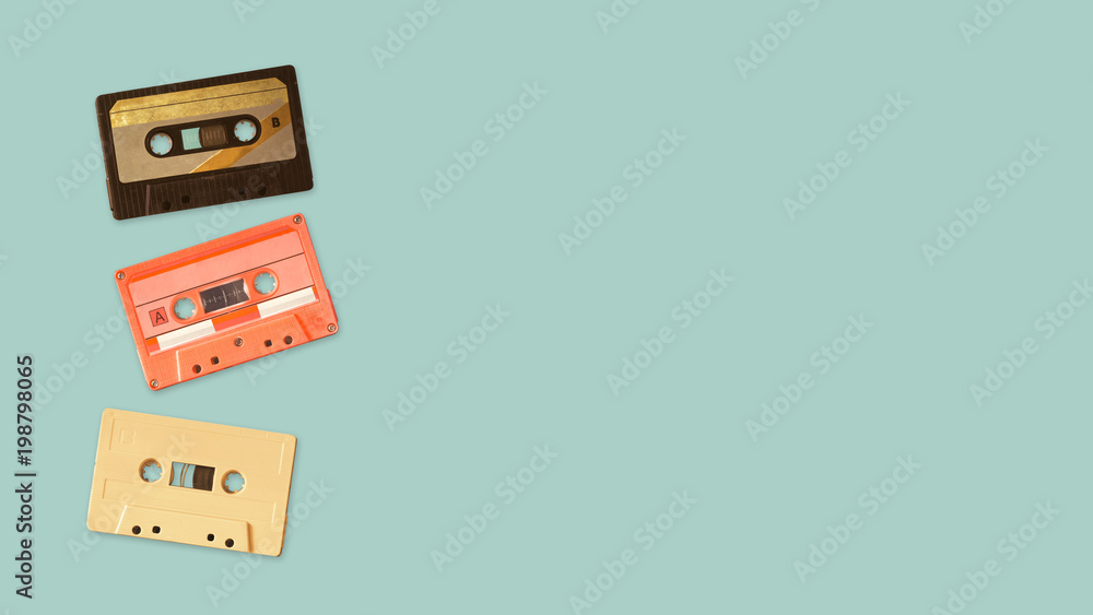 Obraz Tryptyk Tape cassette recorder on
