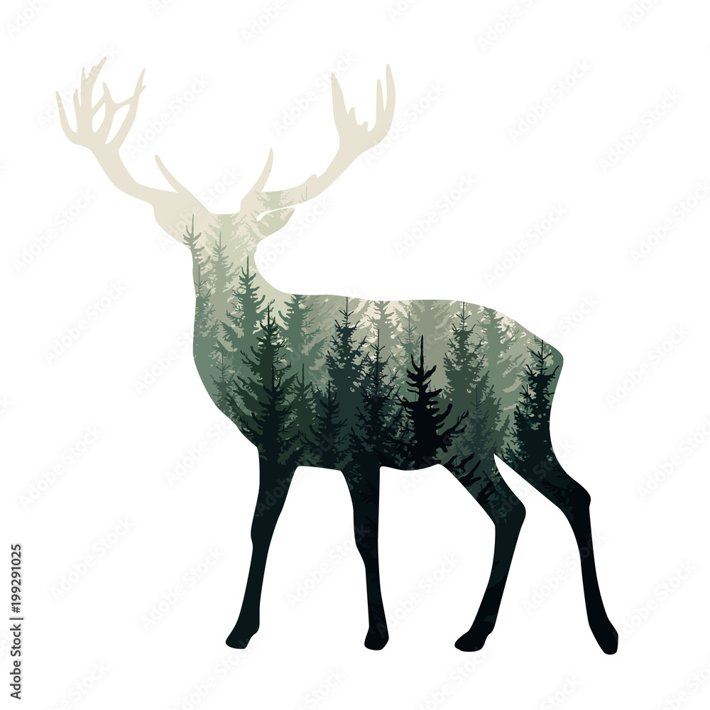 Obraz Tryptyk Vector deer silhouette with