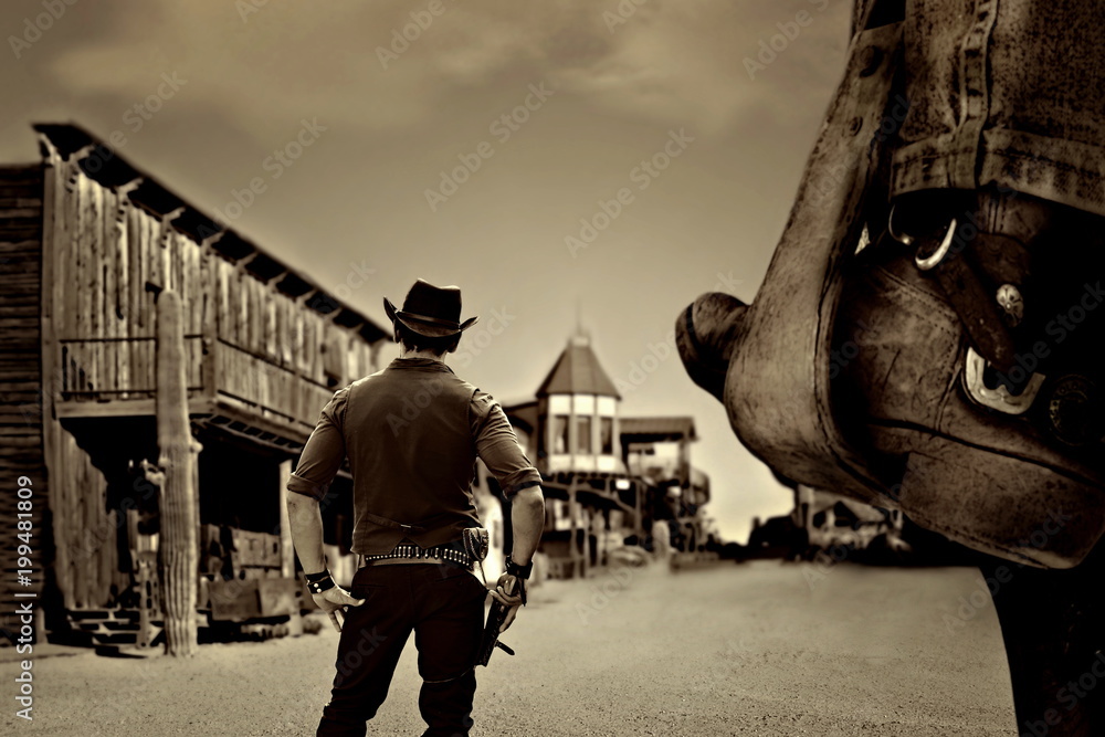 Fototapeta vintage cowboy in old wild