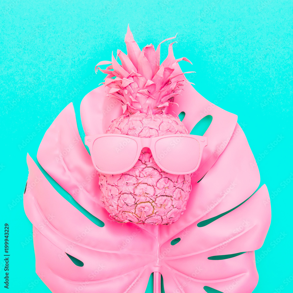 Obraz Kwadryptyk pink  pineapple in sunglasses