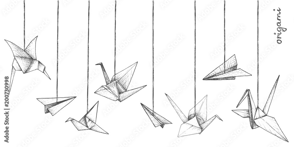Obraz Pentaptyk Origami - decoration - 8 gray