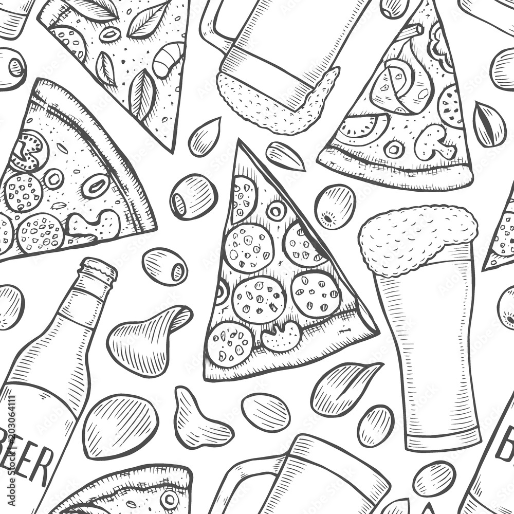 Fototapeta background of beer and pizza
