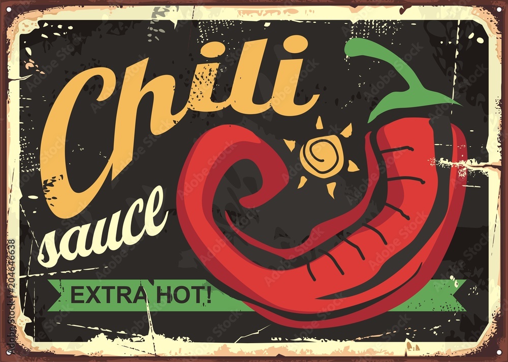 Obraz na płótnie Chili sauce retro tin sign
