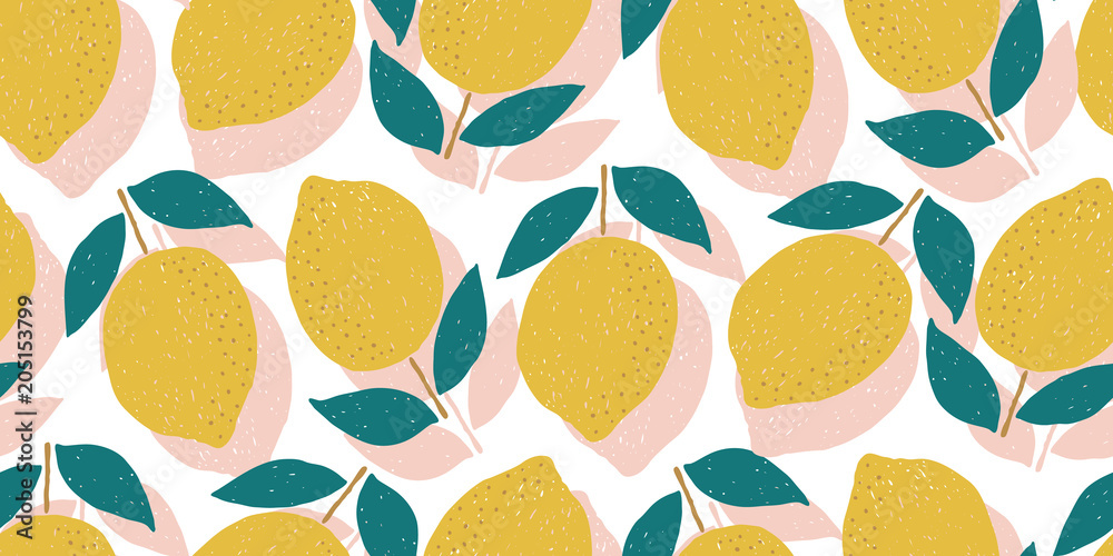Obraz Kwadryptyk vector seamless lemon pattern,