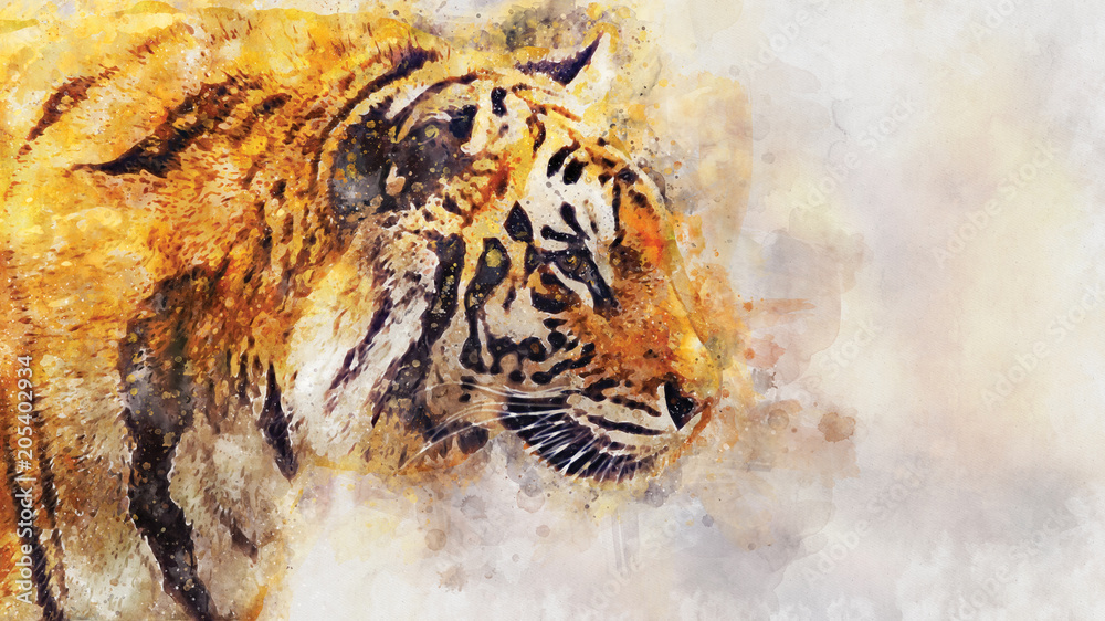 Obraz Tryptyk watercolor illustrations tiger