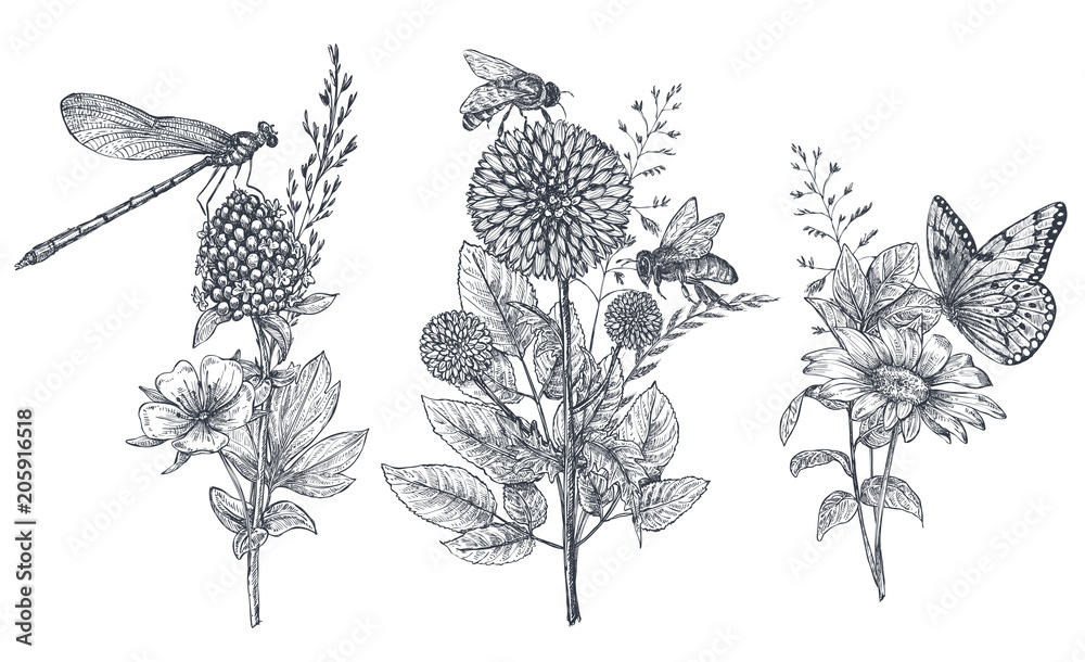 Obraz na płótnie Set of three vector floral