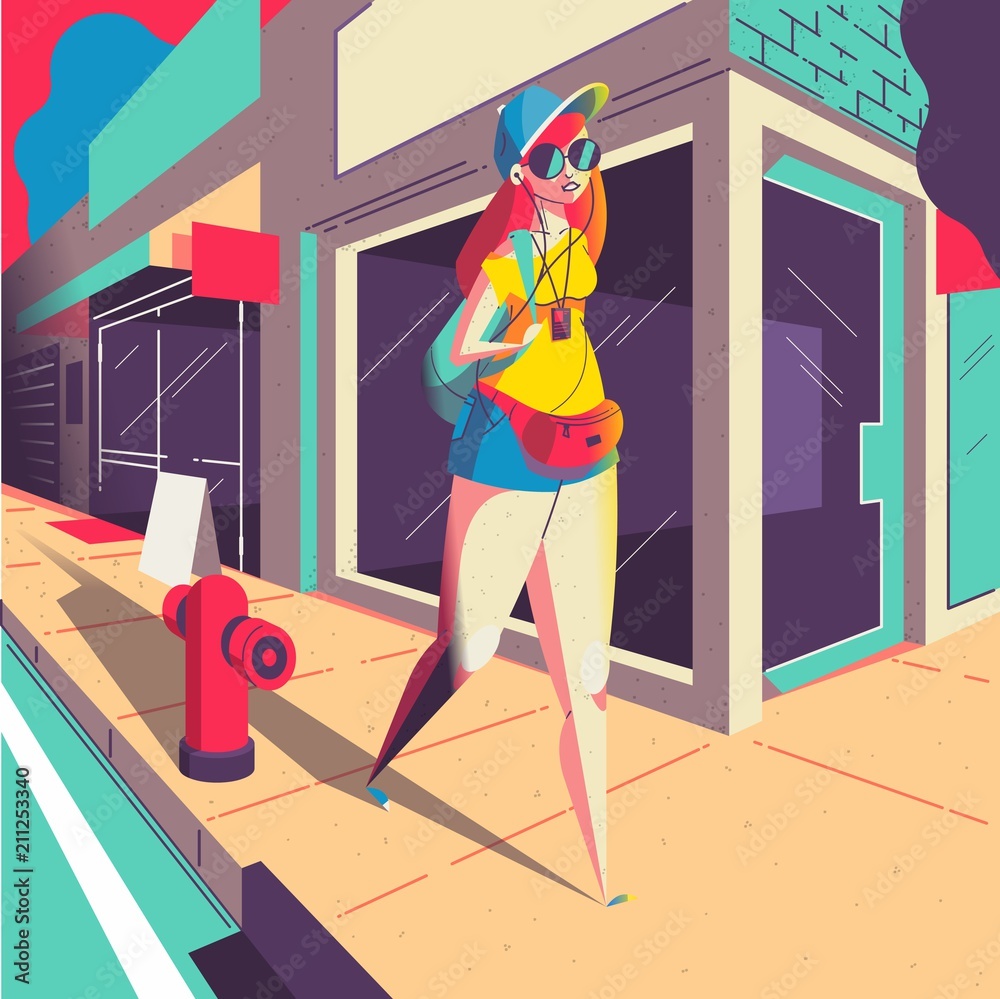 Obraz Pentaptyk Illustration of a girl walking