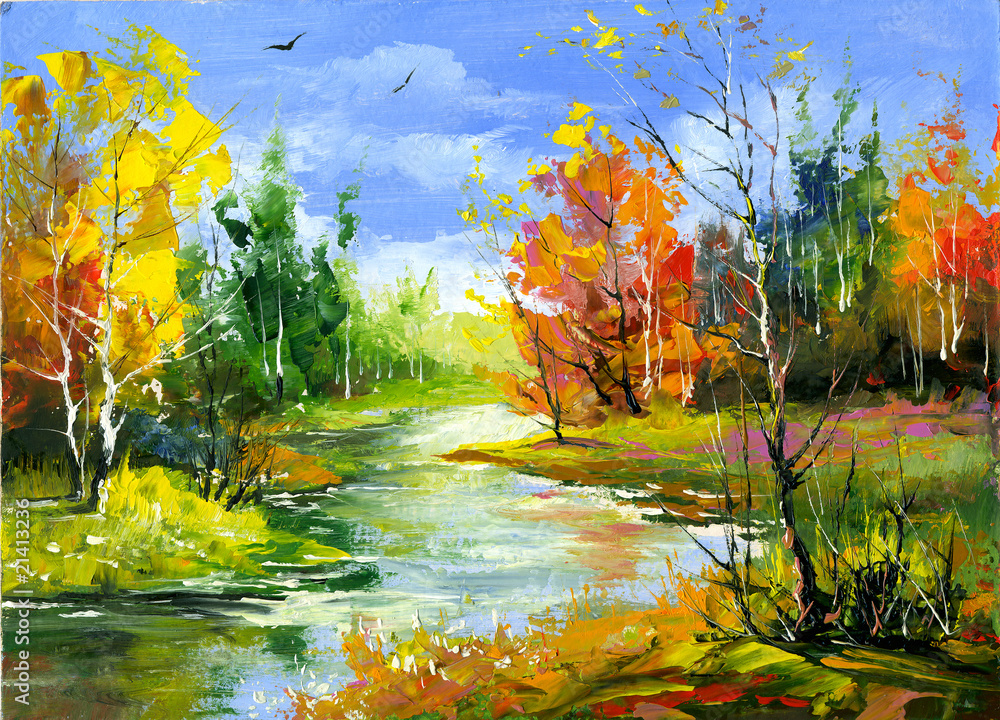 Obraz Pentaptyk Autumn landscape with the wood