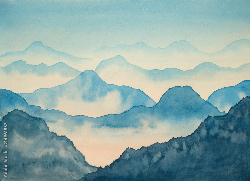 Obraz Tryptyk Watercolor mountains and sky