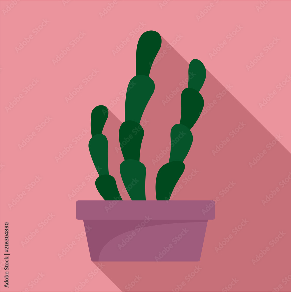 Obraz Tryptyk Suculent cactus pot icon. Flat