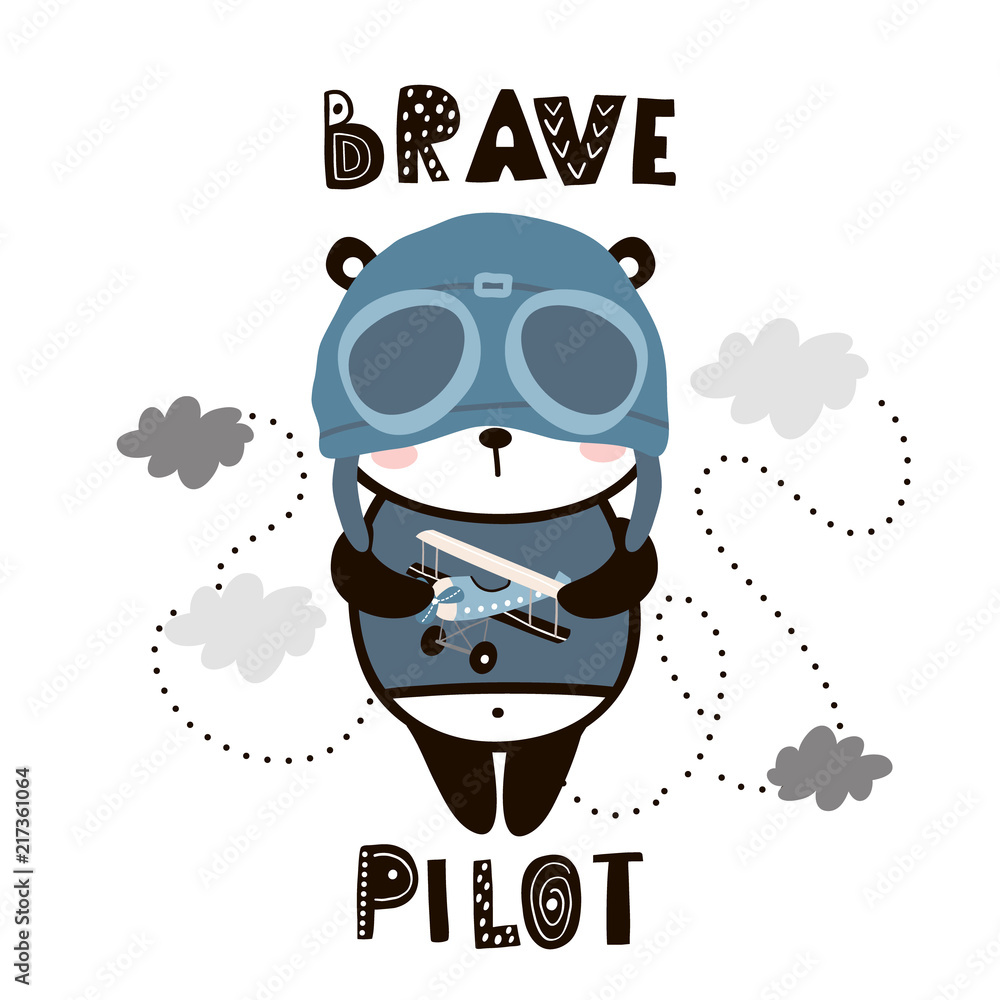 Obraz Tryptyk Brave pilot cute panda.