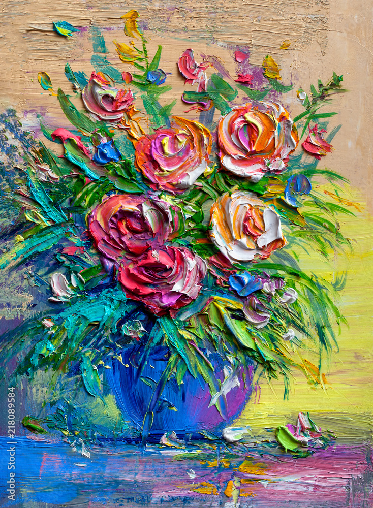 Obraz Tryptyk Oil painting flowers
