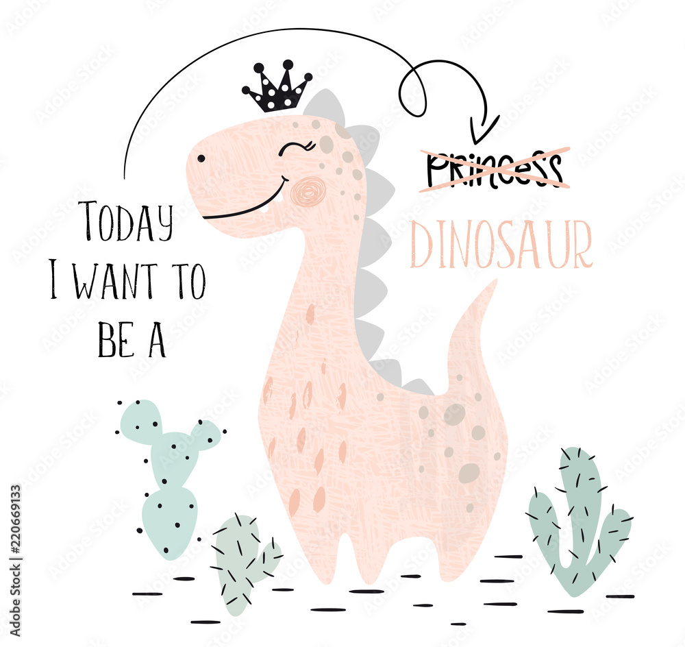 Obraz na płótnie Dinosaur baby girl cute print.