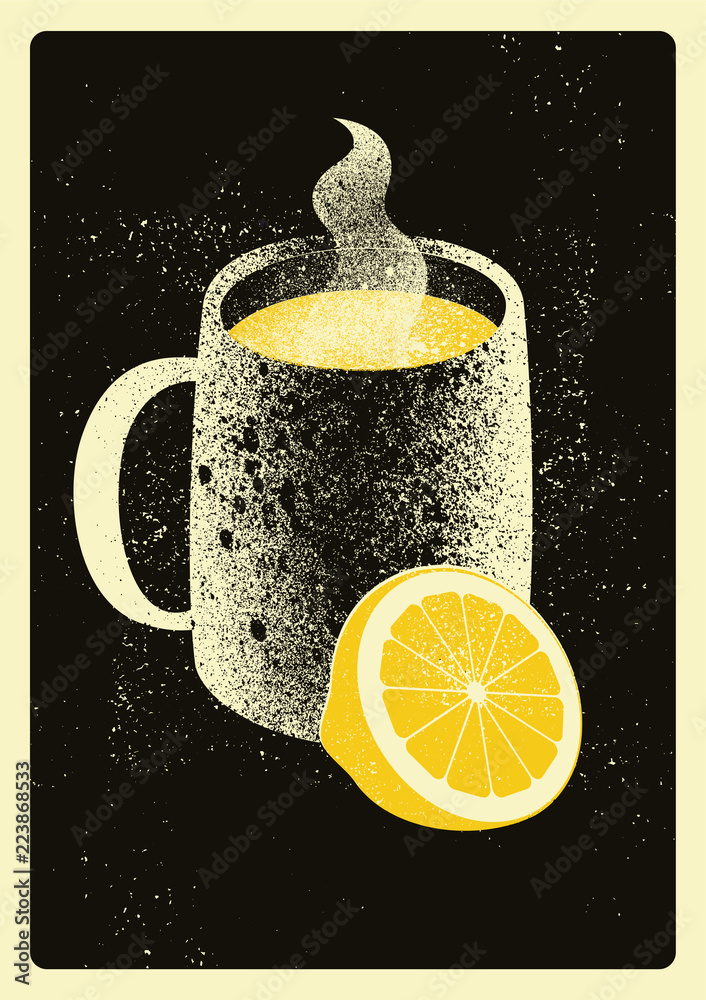 Obraz na płótnie Mug with hot drink and lemon.