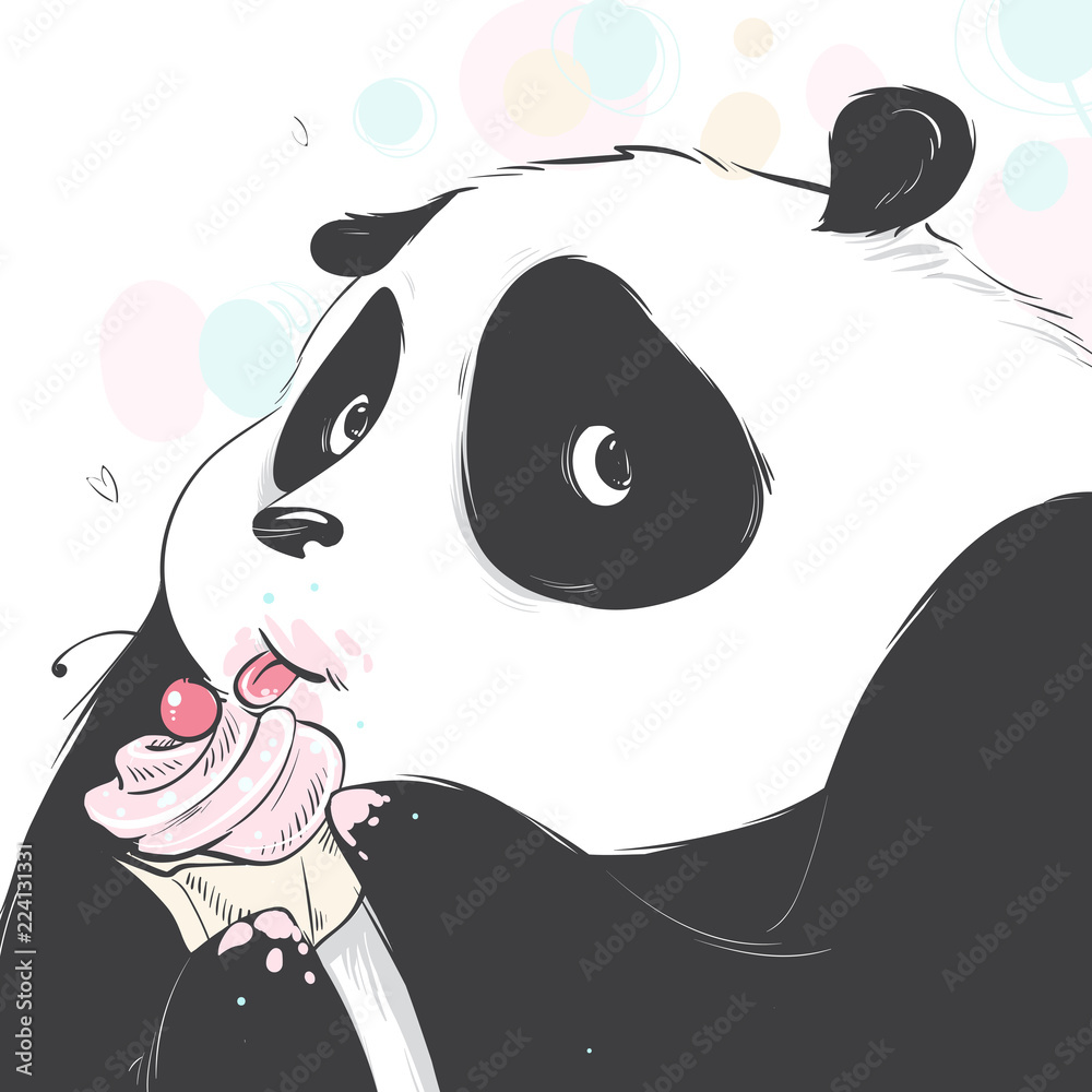 Obraz Pentaptyk Doodle panda cute cartoon