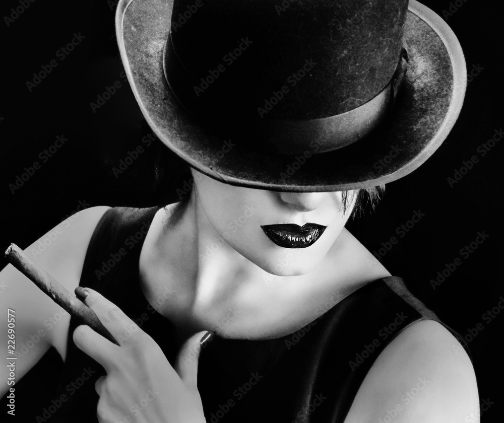 Obraz Pentaptyk Vintage woman with a hat and