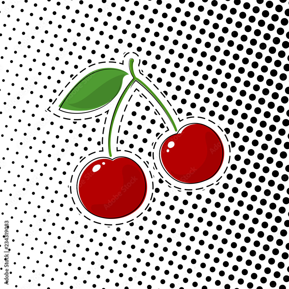 Obraz Tryptyk Red Cherry Sticker on White