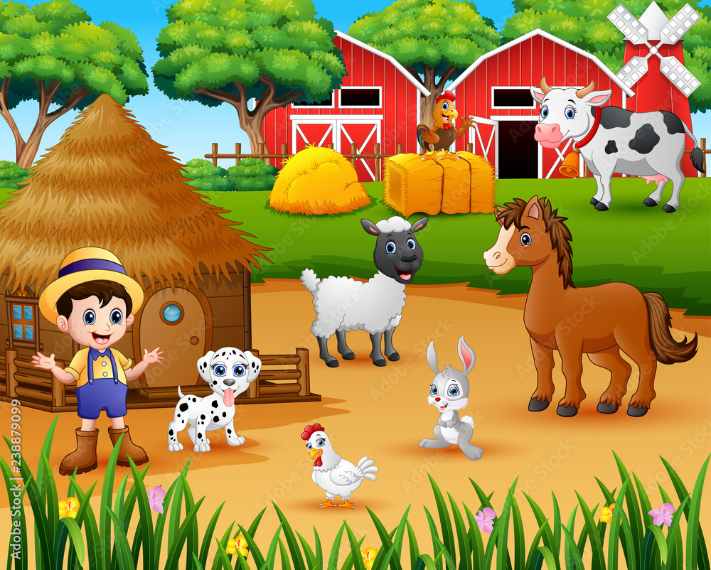 Obraz Dyptyk Farmer and farm animal in the