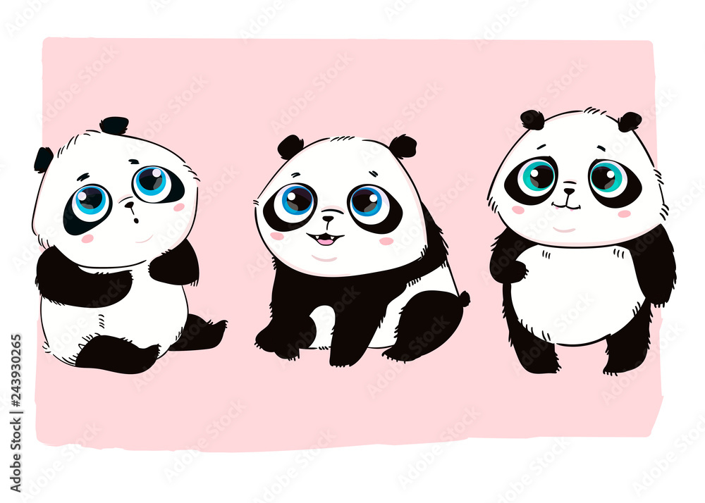 Obraz Tryptyk Cute little panda bears. Hand