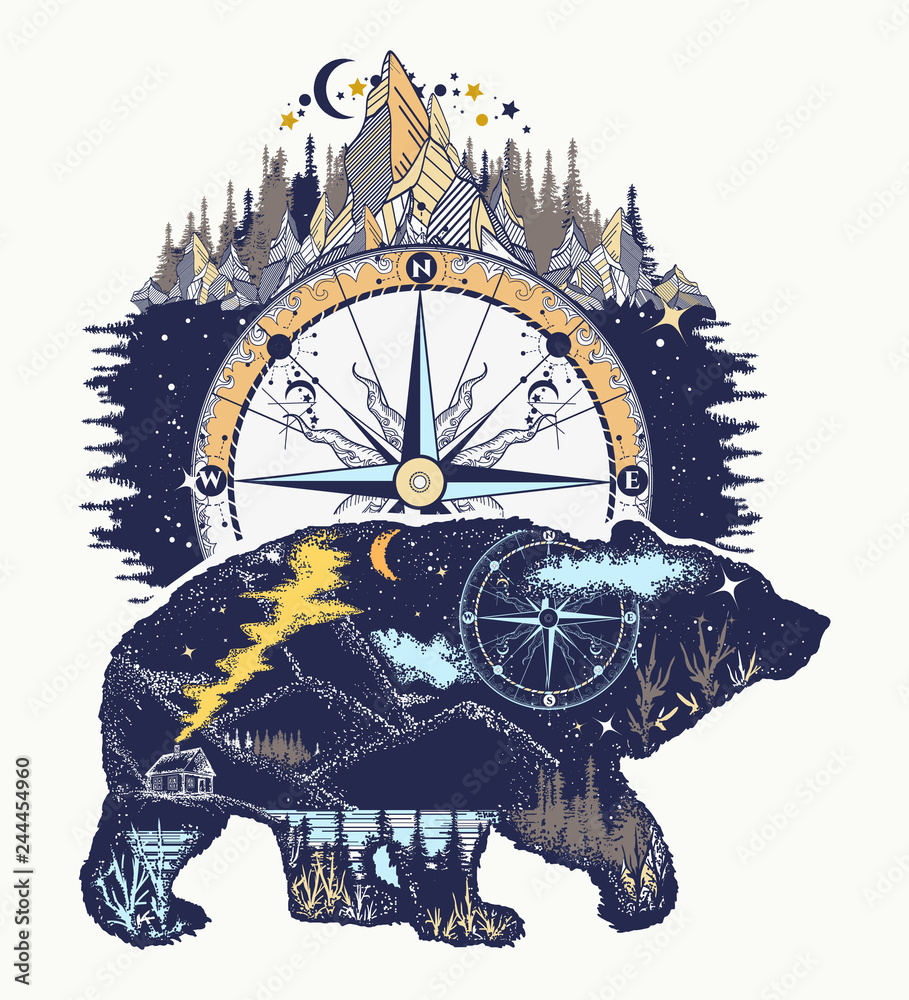 Obraz na płótnie Bear and mountains, t-shirt