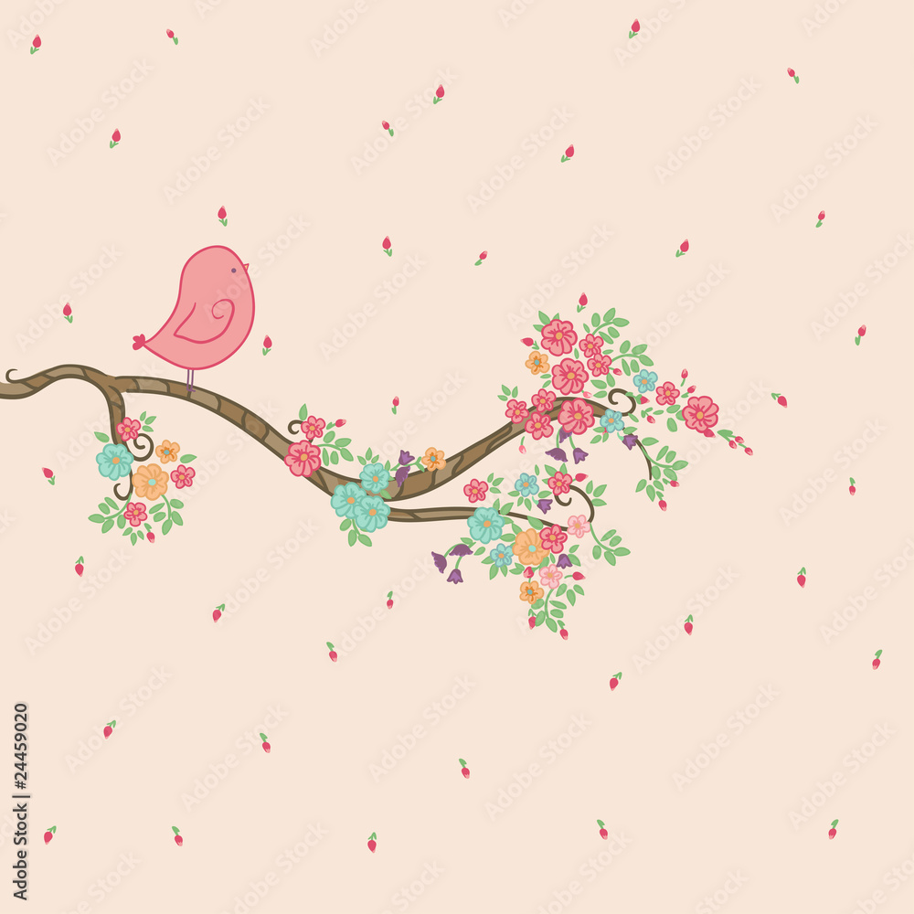 Obraz Pentaptyk Bird on floral branch