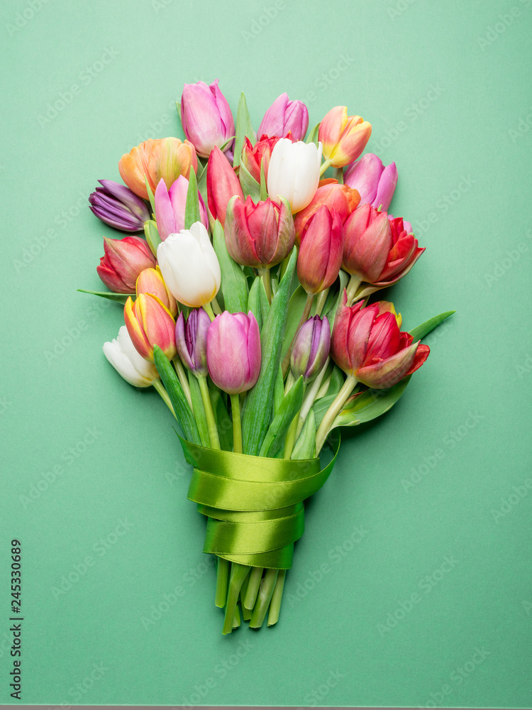 Obraz Tryptyk Colorful bouquet of tulips on