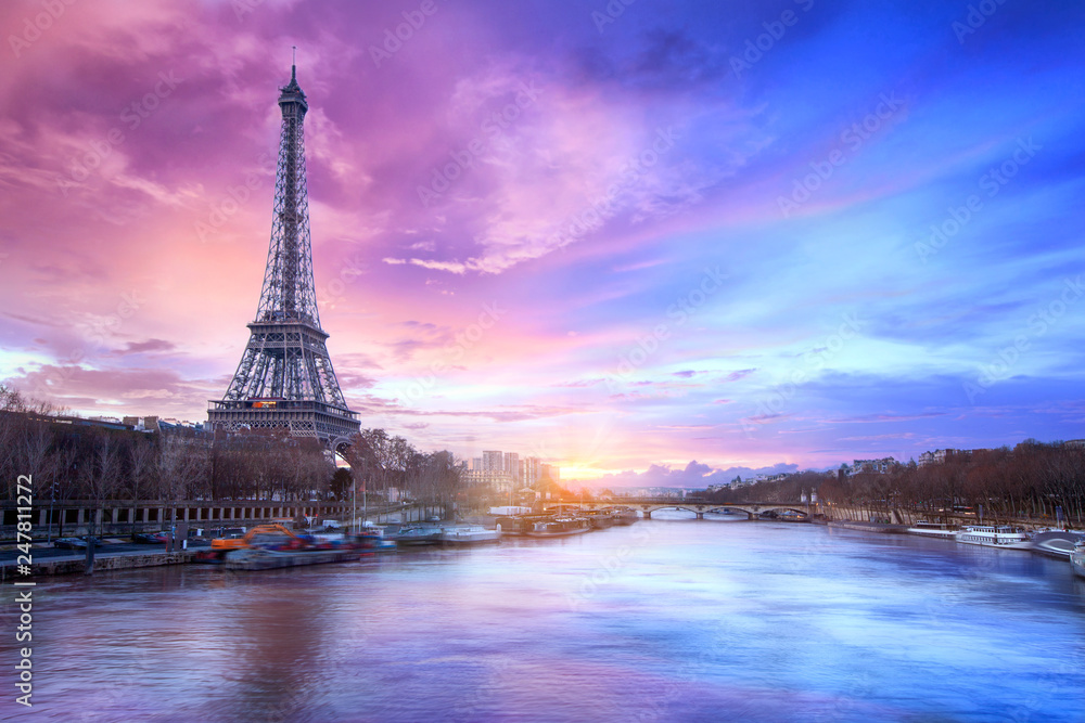 Obraz Kwadryptyk Sunset over the Seine river