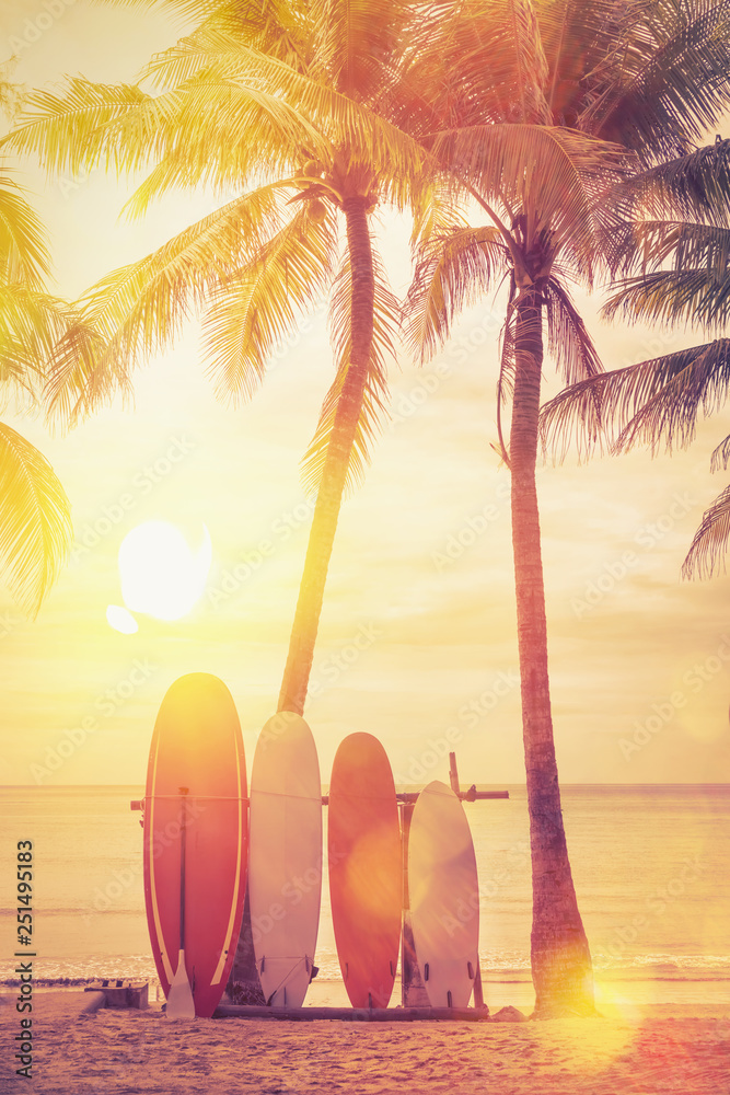 Fototapeta Surfboard and palm tree on