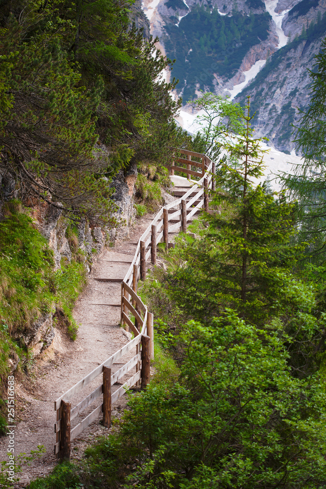 Fototapeta Wooden stairs in the mountains