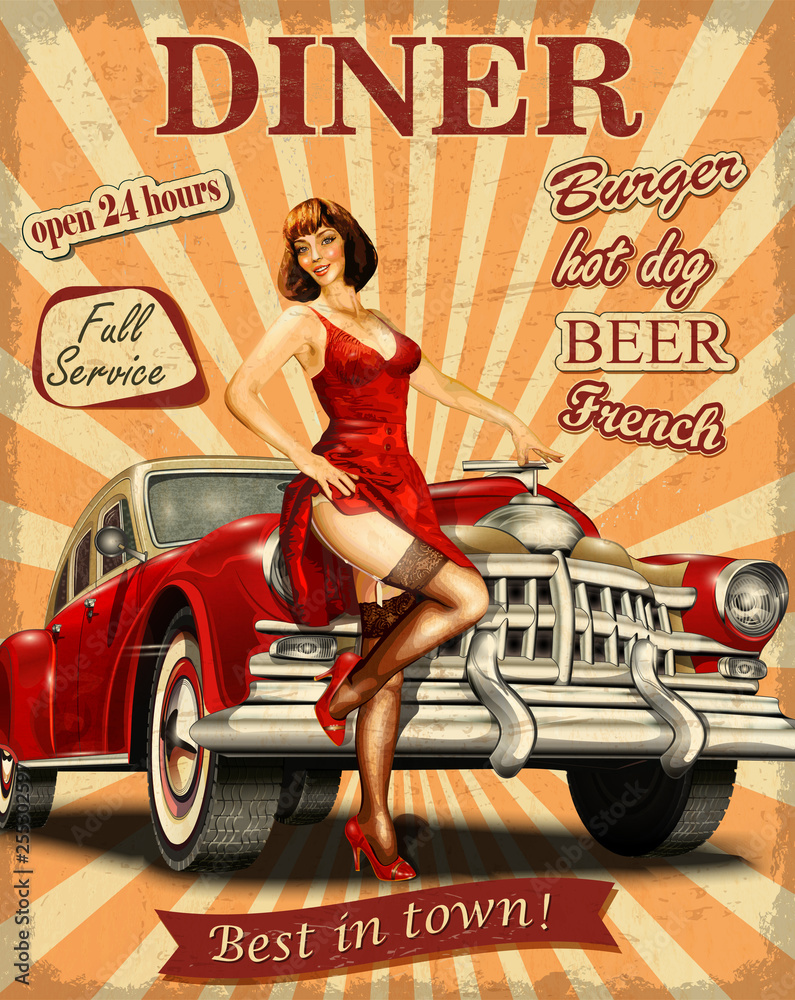 Obraz Tryptyk American Diner vintage poster
