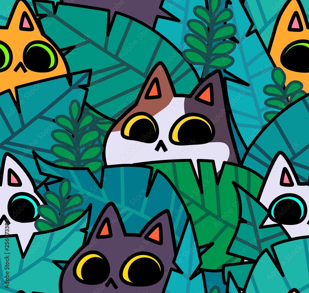 Fototapeta Seamless cat pattern. Cartoon