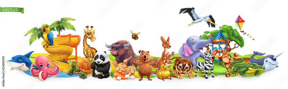 Obraz Kwadryptyk Funny animals. 3d vector