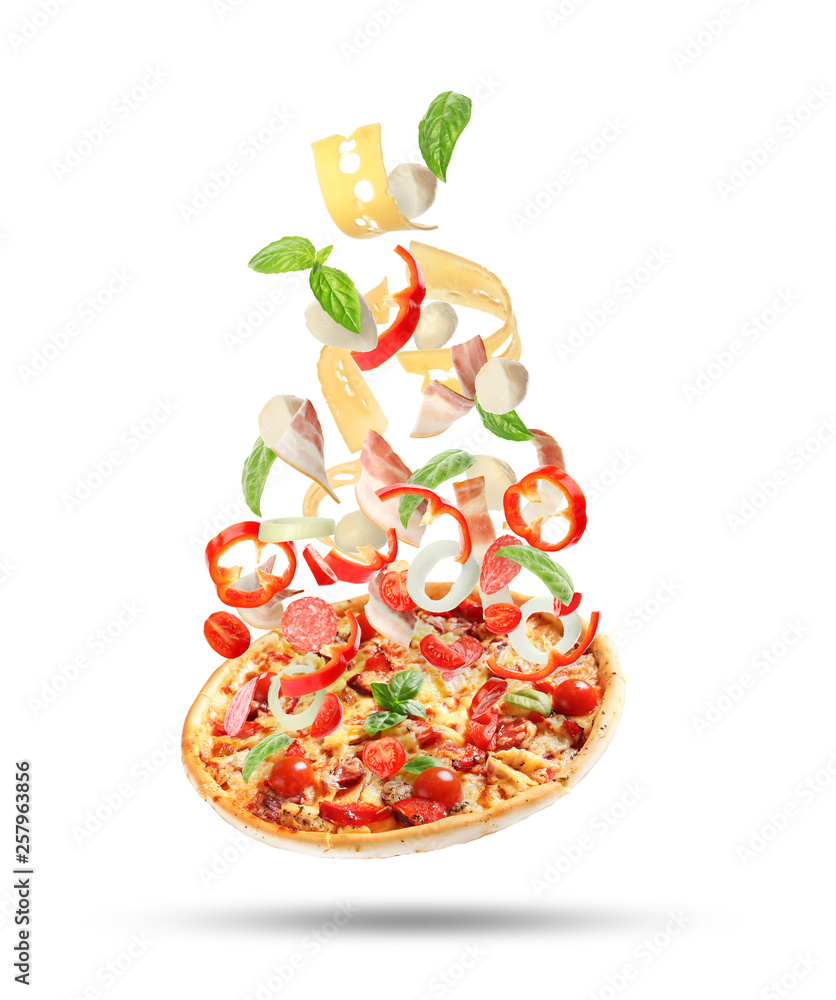 Obraz Tryptyk Delicious pizza with tomatoes