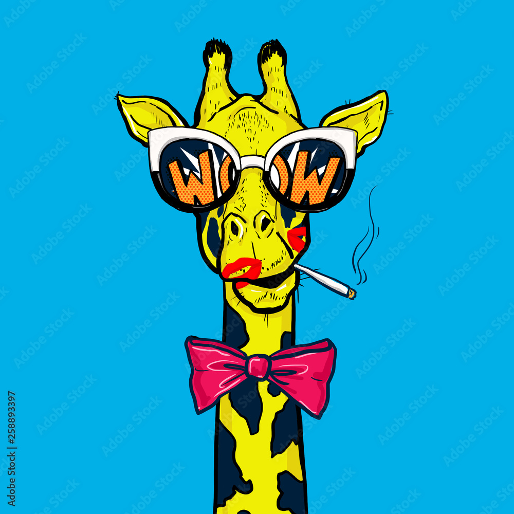 Obraz Tryptyk Pop art giraffe in glasses
