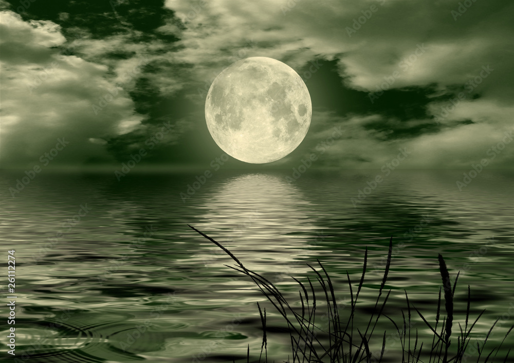 Obraz Tryptyk Full moon image with water
