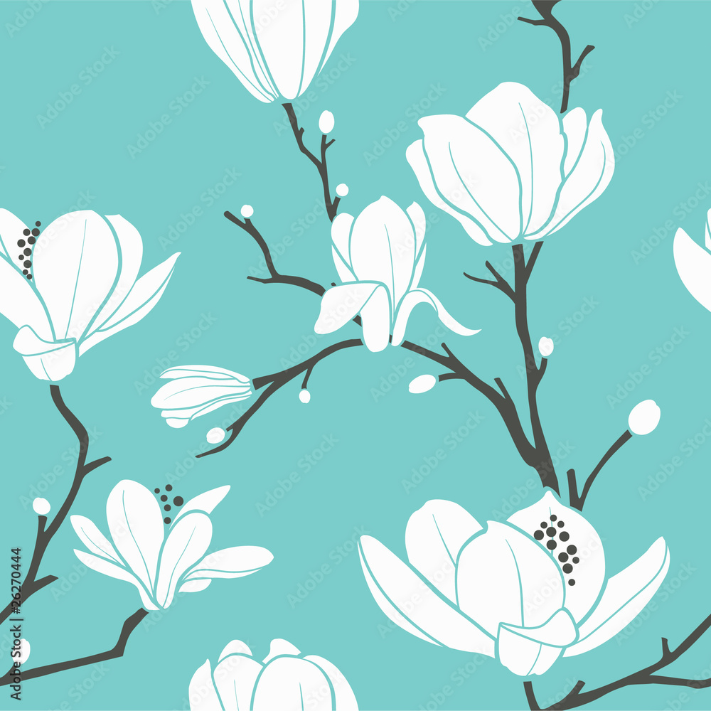 Fototapeta blue magnolia pattern