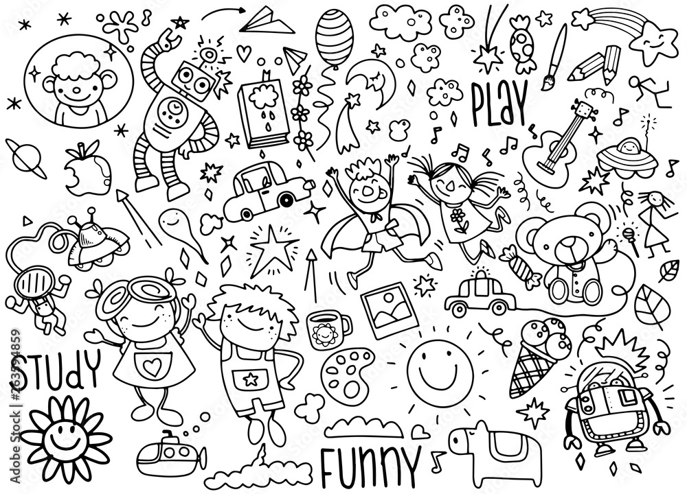 Obraz Kwadryptyk hand drawn kids doodle