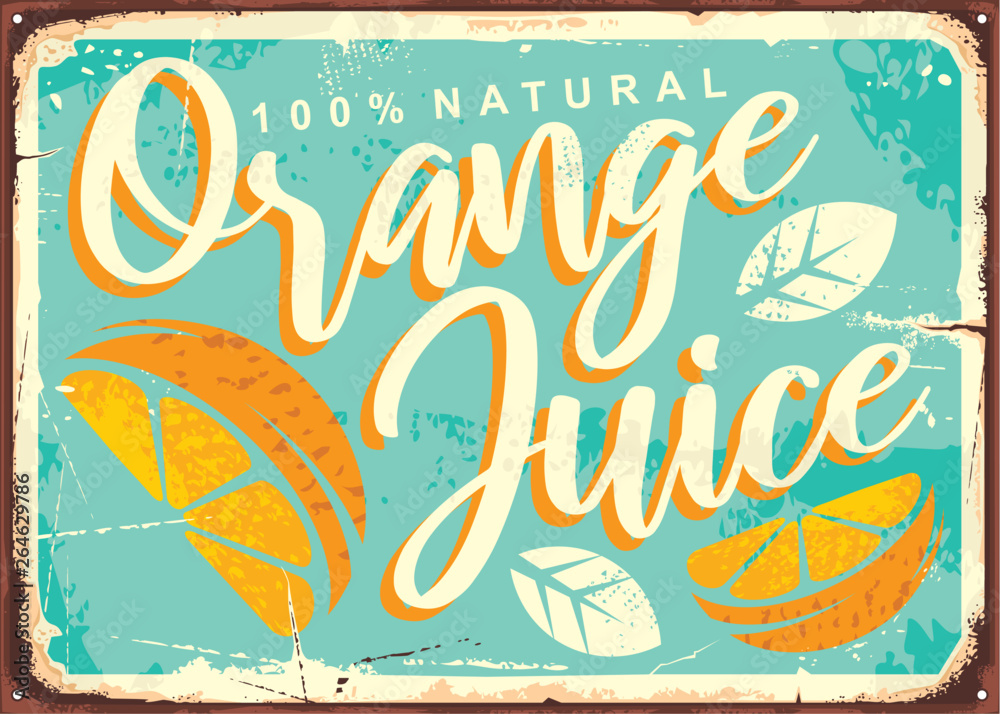 Obraz Tryptyk Orange juice retro tin sign.